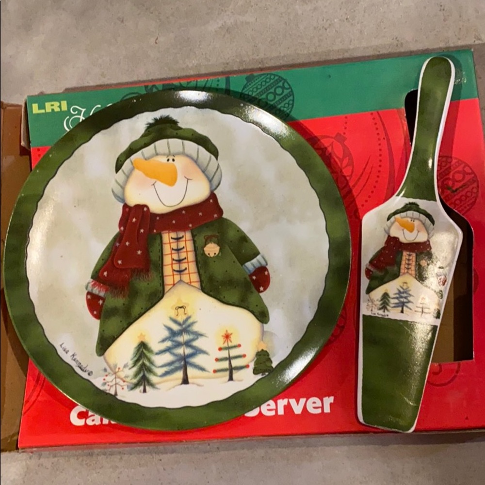 New Snowman cake plate & server set / hostess gift